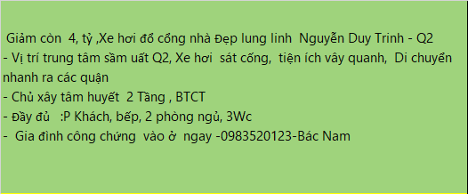  Giảm Còn  4, Tỷ ,Xe Hơi Đổ Cổng Nhà Đẹp Lung Linh  Nguyễn Duy Trinh - Q2 - 12902341